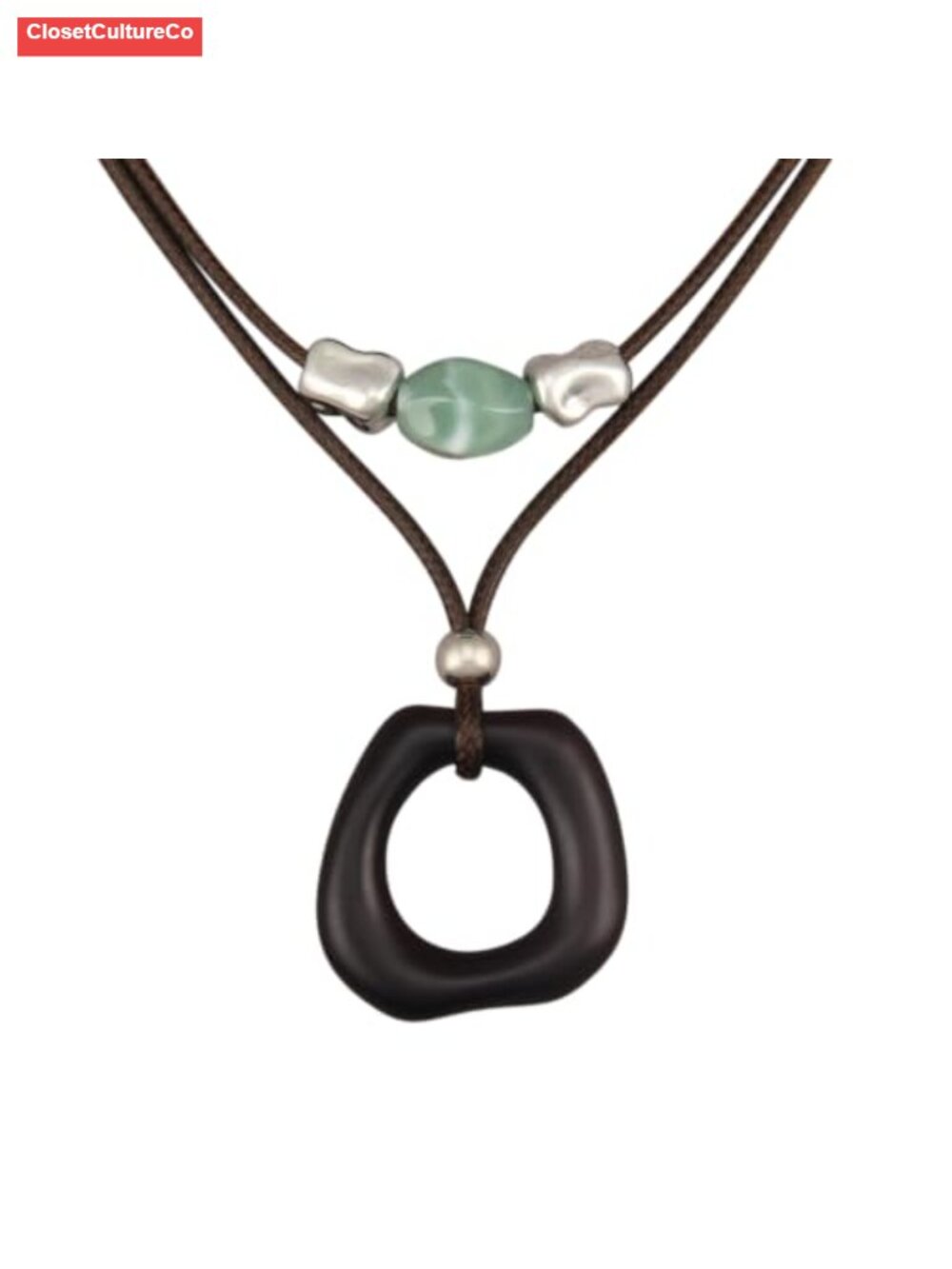 Boho Double Layer Pendant Necklace Faux Leather Cord No Gemstone